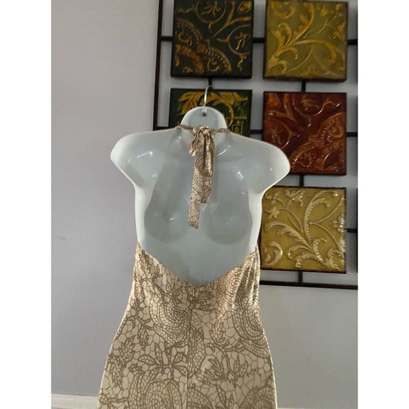 Jones New York Halter MIDI Dress 100% silk size 10 beige floral dress - Picture 6 of 8